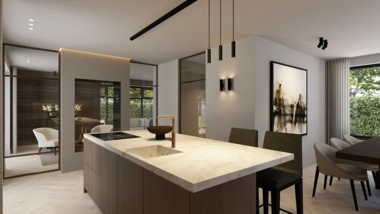 De keuken van Emmen met de afsluitbare doorgang naar de woonkamer.